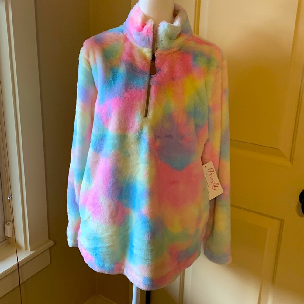 NWT Rainbow Faux Fur Pullover - Picture 2 of 8